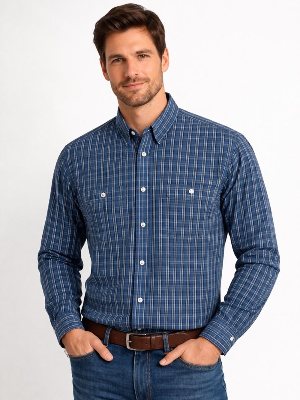 Arizona Jean Co. Men’s Blue Plaid Long Sleeve Button Down Shirt Size XL EUC